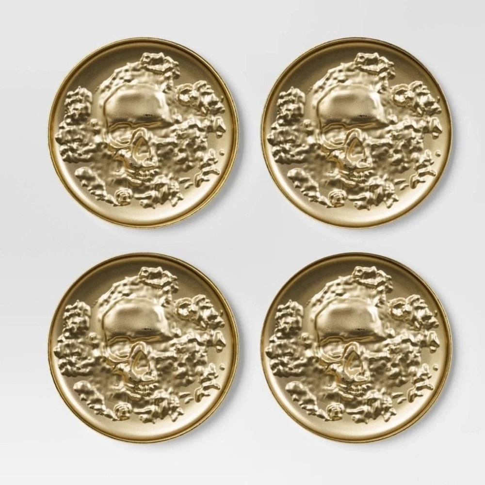 Target Threshold Metal Coasters Gold Embossed Skull 4 Pack New In Packaging